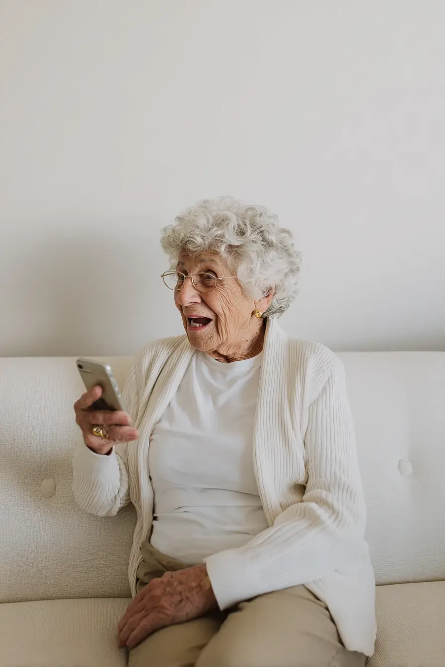Grandmother speaking into phone