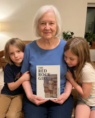 A grandmother and two grandchildren with their finished Ethos book