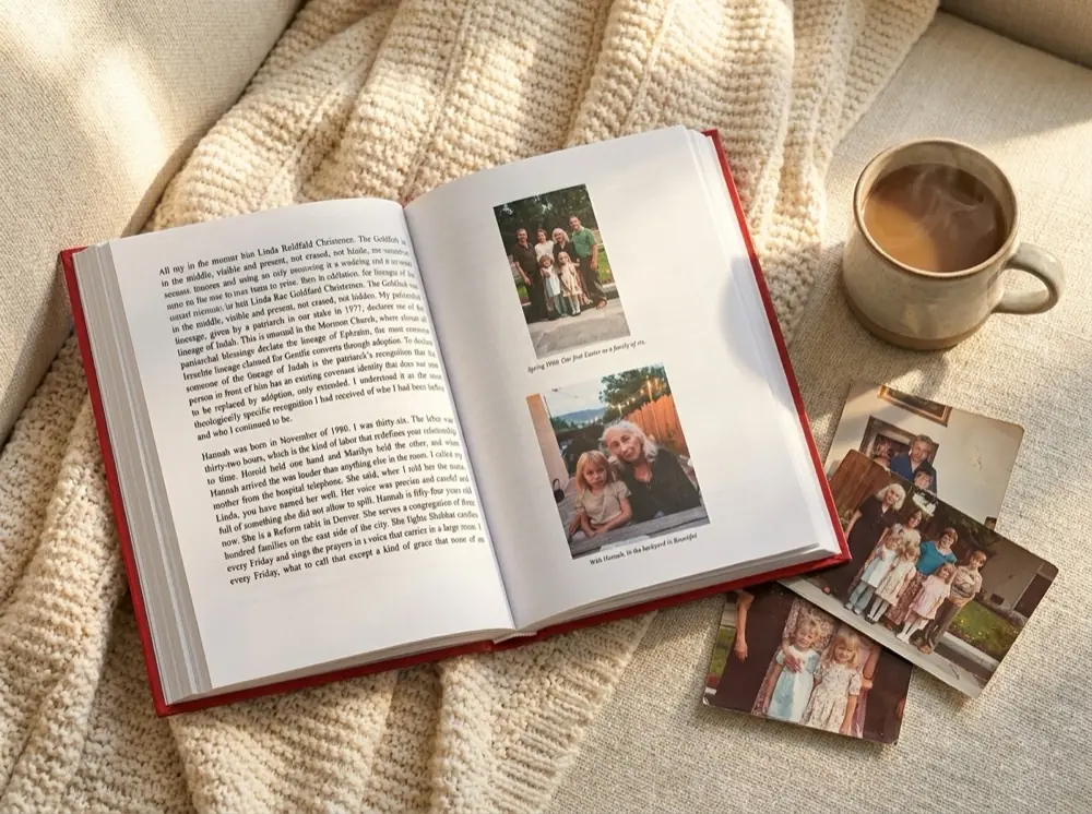 Open life story book page laid out as a chapter, not a list of questions and answers