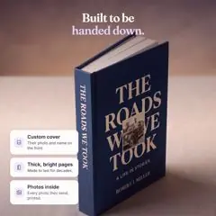 Ethos hardcover built to be handed down: custom cover, thick pages, photos inside